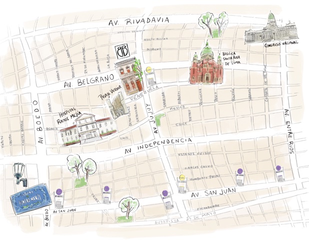 Hand-drawn map of the streets around Marcel, sketch 2